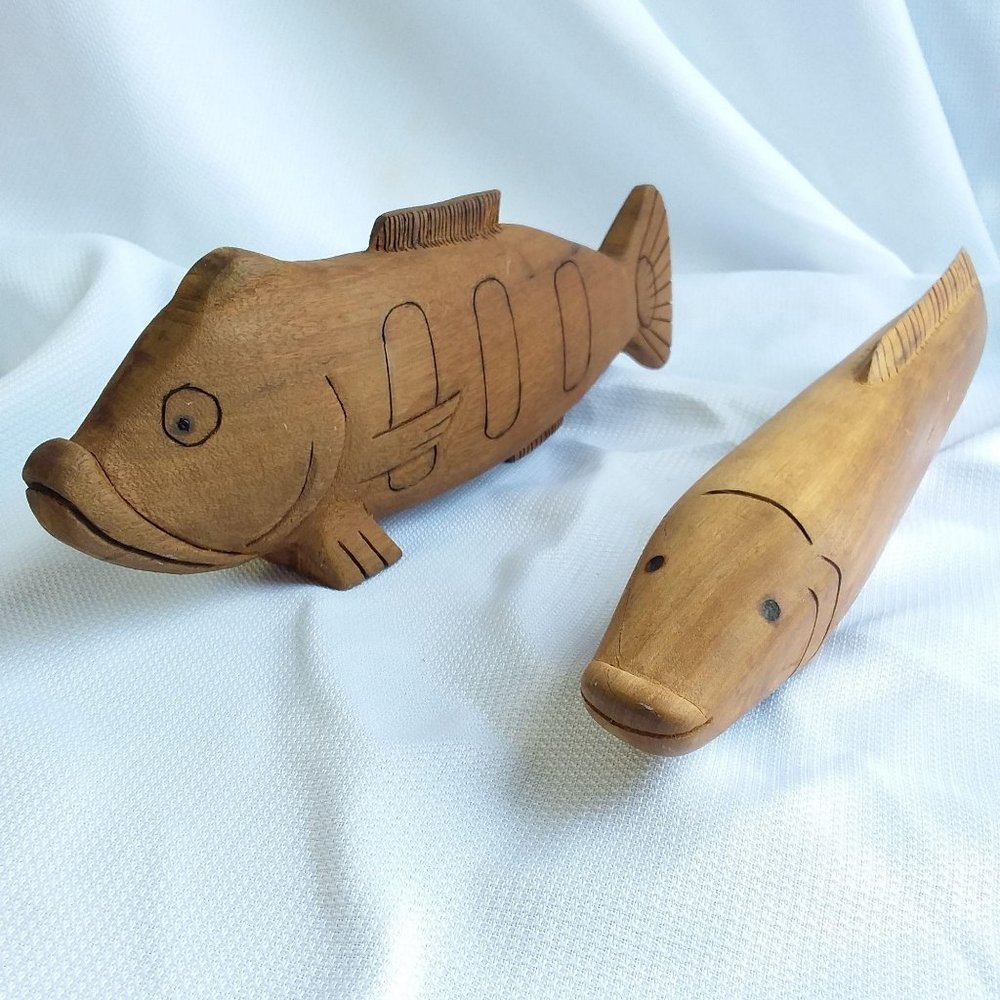 Vintage Lot of Hand Carved Wood Fish Tiki Bar